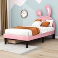 Zoomie Kids Amariee PU Upholstered Platform Bed w/ Rabbit Headboard & Drawers, Wood | Wayfair 32B871336B5D43BEA7E56F673E7442DF