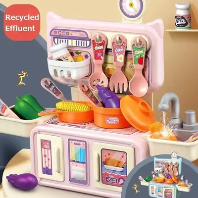 Pretend Play Children Kitchen Toy Set With Light Spray Water Simulation Miniature Food Items Game