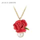 Juicy Grape Red Rose Pearl Necklace for Women Sweet Elegant Rose Flower Necklace 18K Gold Plated