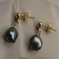 9-10MM gray baroque pearl earrings 18K AAA flawless Mesmerizing aurora classics dangler DIY natural