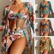 Three Pieces Bikini Set Beach Skirt Tunics For Beach Cover Up Swimsuit Women Print Biquini Bathing Suit Summer Beach Wear