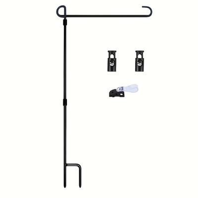 "TEMU 1pc Garden Stand, Black Wrought Iron Yard Garden Flag Pole, Holds Flags Up To 12.5"" In Width, Coated Flagpole With Tiger Clip And Rubber Stopper For Garden Flags Outdoor Decoration"