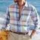 Homme Chemise Chemise boutonnée Chemisette Chemise d'été Chemise décontractée Chemise de plage Bleu manche longue Plaid Revers Plein Air Vacances Imprimer Vêtement Tenue Mode Loisir Chemise hawaïenne