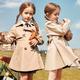 Trench-coat Enfants Fille Couleur unie Mode Bouton Ecole Coton Manteau Vêtements d'extérieur 7-13 ans Printemps Kaki