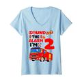 Damen Sound The Alarm I'm 2 Fire Truck Party zum 2. Geburtstag für Jungen T-Shirt mit V-Ausschnitt