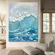 Large Ocean View Seascape Oil painting hand painted Modern Abstract Palette Knife Colorful wave painting for Living Room Wall Decor Blue Texture Italy Art painting