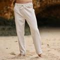 Men's Linen Pants Trousers Summer Pants Beach Pants Pocket Drawstring Elastic Waist Plain Comfort Breathable Daily Holiday Vacation Linen Hawaiian Boho Beige