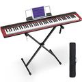 Starfavor Piano Keyboard 88 Keys 88 Key Keyboard Piano Full-size Semi Weighted Keyboard Bluetooth MIDI Chargeable Portable Piano with Piano Stand Sustain Pedal Carrying Bag SP-88S Red
