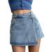 EHQJNJ Female Bike Shorts Women with Pockets High Waist a Line Denim Shorts with Light Wash Two Piece Design Chic Skort for Fashionistas Black Shorts Womens Plus Size