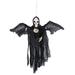 Ghost Festival Ornaments Hanging Ghost Voice-activated Glowing Skull Horror Haunted House Props (Black)