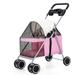 Pet Stroller Outdoor Portable Folding Small Pet Stroller for Dog Cats Mouse Rabbits Pink