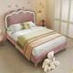 Lit simple rembourré avec sommier à lattes, led et tête de lit réglable, rose, velours, 90 x 190 cm