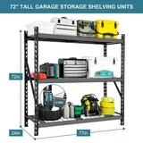 Garage Shelving Heavy Duty 72 H*77 W Garage Storage Shelves 6000LBS Heavy Duty Shelving Adjustable 3 Tier Metal Shelving for Garage Storage Shelving Industrial Shelving Storage Rack Black