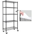 TJUNBOLIFE 5- Shelving Units and on 3 Wheels with Liners Set of 5 NSF Certified Adjustable Heavy Duty Carbon Steel Wire Shelving Unit (30W x 14D x 63.7H) Pole Diameter 1 Inc