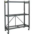 Heavy Duty Foldable 3 Tier Metal Shelf Wire Rack Storage Unit Organizer with 3 Inches Wheels for Garage Basement or Laundry Room Pewter.