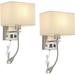 Wall Sconce Plug in Cord Set of 2 Bedside Wall Mount Lights with Dimmable Switch LED Bedroom Wall Lighting Fixtures with Reading Lamp USB Ports Brushed Nickel