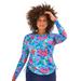 Plus Size Women's Adjustable Side Tie Long Sleeve Swim Tee with Built-In Bra by Swimsuits For All in Bright Watercolor Floral (Size 18)