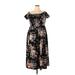 Shein Casual Dress - Party Boatneck Short sleeves: Black Print Dresses - Women's Size 2X