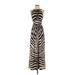 Carmen Carmen Marc Valvo Casual Dress - A-Line High Neck Sleeveless: Tan Zebra Print Dresses - Women's Size X-Small