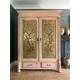 Vintage Painted Pine Armoire/Wardrobe with Inlaid Chinoiserie Panels