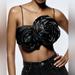 Zara Tops | 75- Nwt Zara Black Floral Appliqu Crop Top Tube Flower Strap Raised Rosette S | Color: Black | Size: S