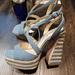 Jessica Simpson Shoes | Jessica Simpson Blue Dosia Strappy Chambray Braided Stripe Platform Sandal 7.5 | Color: Blue/Cream | Size: 7.5