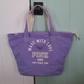 Pink Victoria's Secret Bags | Large Purple Canvas Tote Pink Victoria's Secret Made With Love Pink 1986 Love Pe | Color: Purple | Size: 21.5 14