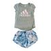 Adidas Matching Sets | Girls Adidas Outfit Size 6 Short Set Tee Athletic Sports Children’s Active Gym | Color: Blue/Gray | Size: 6g