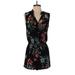 Rebecca Taylor Romper V Neck Sleeveless: Black Floral Rompers - Women's Size 0