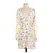 Free People Casual Dress - Mini V-Neck Long sleeves: Yellow Print Dresses - Women's Size Small