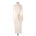 Forever 21 Casual Dress - Sheath High Neck Long sleeves: Ivory Solid Dresses - Women's Size Small