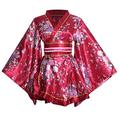 Women's Sexy Short Kimono Costume Adult Japanese Geisha Yukata Prints Gown Fancy Dress with Obi Belt (2# Wine Red, One Size)