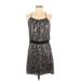 Parker Cocktail Dress - Mini Scoop Neck Sleeveless: Silver Leopard Print Dresses - Women's Size X-Small