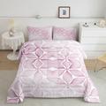 Kids Geometric Pattern Bedding Set Double Size Pink White Down Comforter Set for Boys Girls Teens Bedroom Decor Simple Style Down Comforter Women Men Glitter Quilt Set With 2 Pillow Case