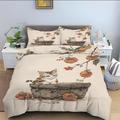 YINGYINGGUAI Double Duvet Set Cute - Double Bed Duvet Cover Set Soft Microfiber Bedding Sets, 1 Double Quilt Cover with Zipper Closure 200x200 cm with 2 Pillowcases 50x75cm, Beige, Cat