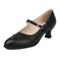 Alsoloveu Women's Mary Jane Oxford Pumps Round Toe Low Heel Wingtip Shoes Retro Party Dress Shoes UK Size 9.5, Black