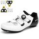 NGARY Cycling Shoes Mens Womens Road Bikes Shoes Compatible with Look SPD SPD-SL Delta Cleats Peloton Shoes, Unisex Bicycle Shoes Indoor/Outdoor,White,8 UK