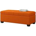 Living Room Shoe Stool, Folding Storage Fabric Storage Footstool, Changing Shoe Stool Living Room Sofa Chair Solid Wood Feet,Orange,90Cm