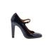 Faconnable Heels: Pumps Chunky Heel Cocktail Party Blue Solid Shoes - Women's Size 38 - Round Toe