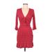 Missguided Casual Dress - Mini V Neck 3/4 sleeves: Red Polka Dots Dresses - Women's Size 6