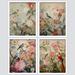 SIGNLEADER Chinoiserie Bird & Flower Vintage Asian Inspired Floral Framed On 4 Pieces Print in Green/Pink/Red | 10 H x 8 W x 1 D in | Wayfair