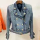 HIGH STREET Newest 2024 Designer Fashion Women's Lion Buttons Denim Motorcycle Biker Jacket