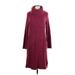 Talbots Casual Dress - Sweater Dress High Neck 3/4 sleeves: Burgundy Solid Dresses - Women's Size Medium Petite