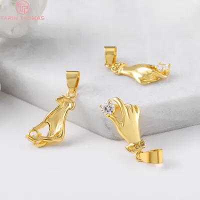 (1218)4PCS 6PCS 26x11MM Loch 4MM 24K Gold Farbe Messing mit Zirkon Hand Anhänger charms Hohe