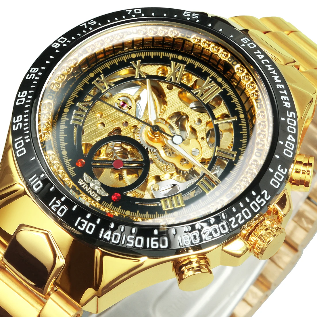 GEWINNER Gold Skeleton Mechanische Herrenuhren Top-marke Luxus Automatikuhr Leuchtendes Edelstahlarmband Klassische Herrenuhr Image