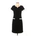 Talbots Casual Dress - Sheath V-Neck Short sleeves: Black Print Dresses - Women's Size 6 Petite