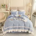 Elegant Lace Bedding Sets Luxury Bed Linen Princess Washed Cotton Ruffle Duvet Cover Bed Sheet and