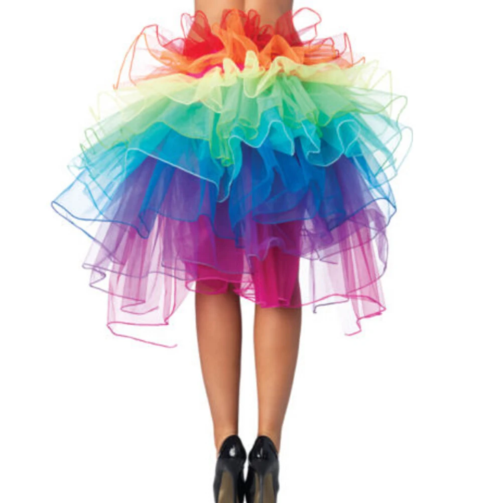 Regenbogen Neon Tutu Rock Rave Party Tanz Half Bustle Burlesque Sexy Clubwear