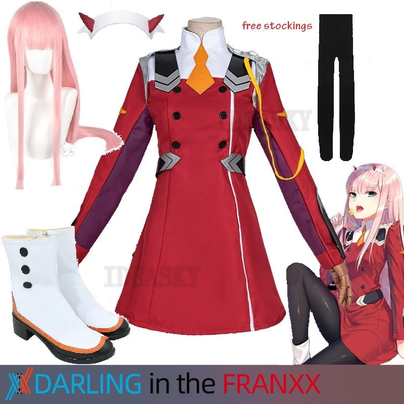 Spiel Liebling Liebling in der Franxx Zero zwei Cosplay Kostüm Kleid 02 Cosplay Kostüm Frauen Cosplay sexy Kleid Stirnband Perücke Schuhe