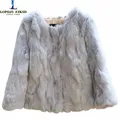Real Rabbit Fur Coat for Women Three Quarter Short Jacket Female Loose Thicken Warm Clothes High